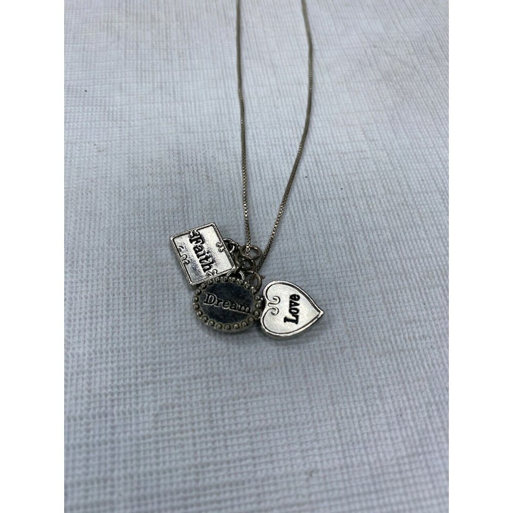 Silver Necklace 8"  Pendant Charm 925 Heart Faith Love Dream Jewelry Made Italy